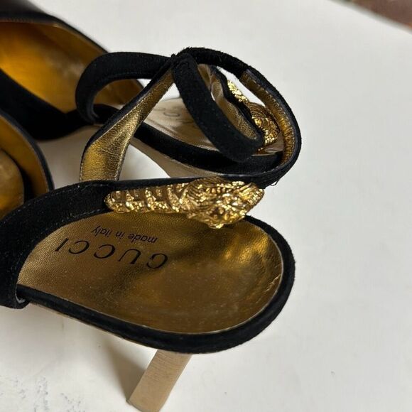 GUCCI Women’s Authentic Black Leather & Suede Sling Back Heel Size 7 - Picture 10 of 11